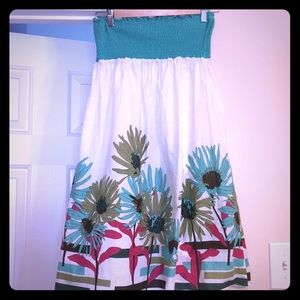 Double Zero strapless teal/white floral detail